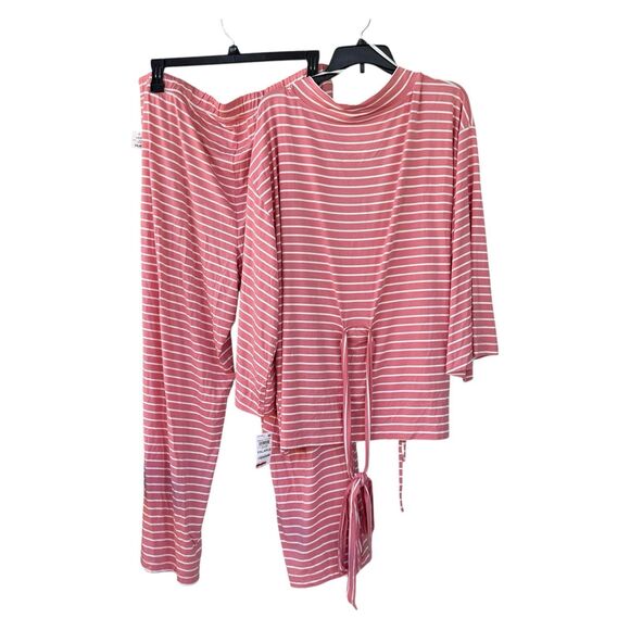 State Of Day NWT 3 Piece pink and white striped pajamas set Women’s Modal XXL - Picture 2 of 3